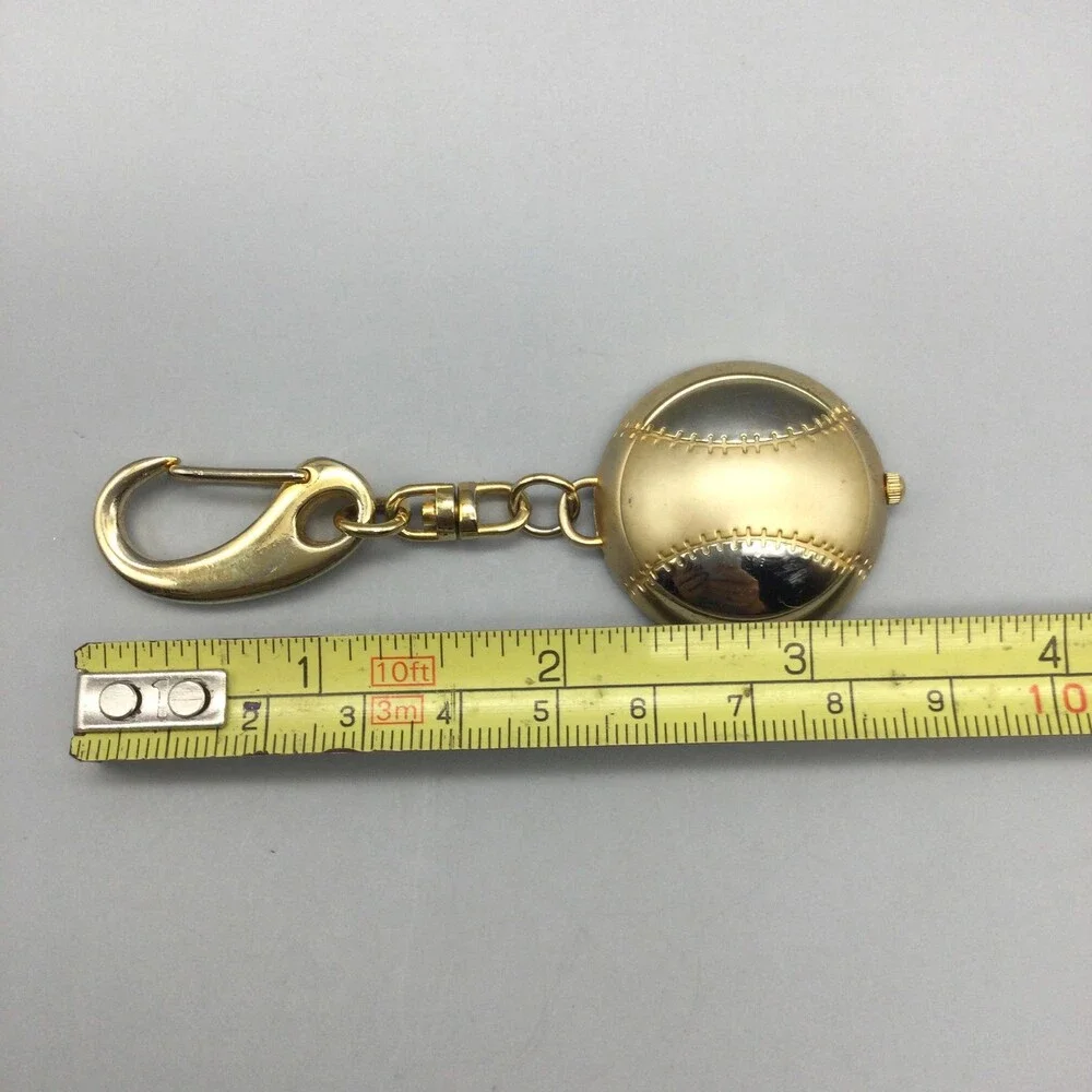 JQ-JQ Key Ring Watch Mens 31.4mm White Dial Gold Tone Baseball New Battery
